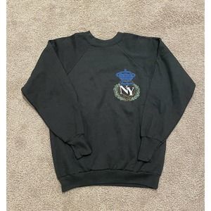Vintage 80s Raglan Sweatshirt NY Black Crown Tourism Souvenir Made In USA Large